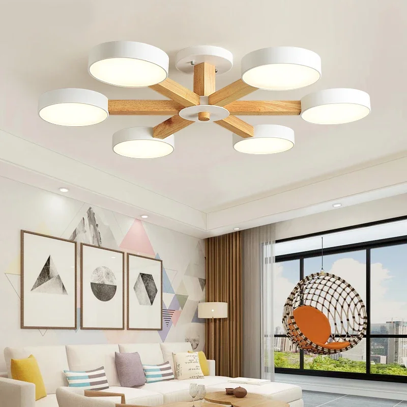 

Modern Wooden ceiling light 3/6/8 lights indoor led for room Luminaire suspension living decoration bed hanglamp