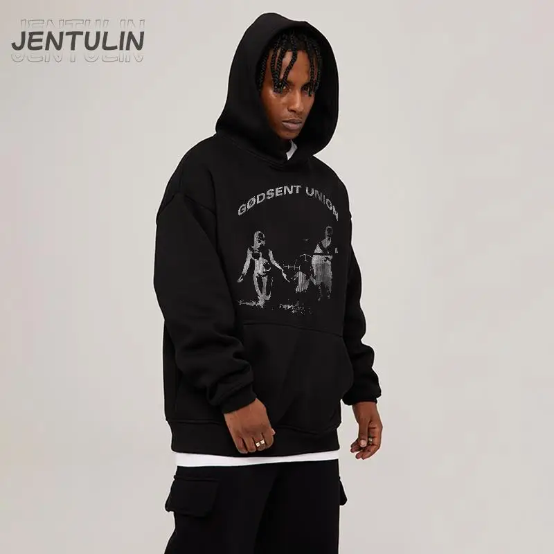 Hip Hop Men Pullovers Harajuku Hoodies Letters Graphic Sweatshirt Punk Print Y2k Streetwear Oversized Hoody Clothing Winter Tops