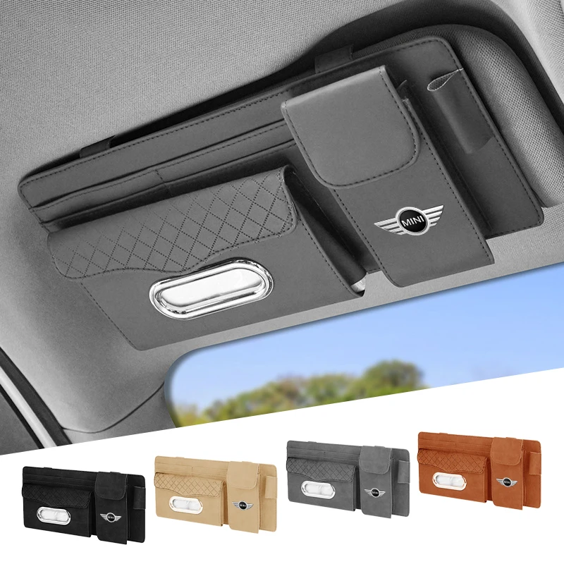 Car Tissue Box Sun Visor Card Case Glasses Holder Pen Organiser Tools Cars Accessories For MINI Cooper One JCW Coupe R56 R53 R52