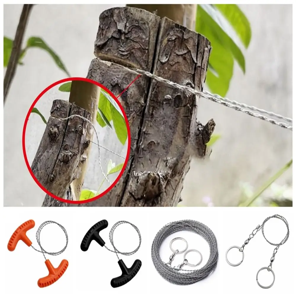 Stainless Steel Survival Rope Saw 4-strand Spiral Winding Stainless Steel Wire Saw Comfortable Grip Easy Sawing Wire Saw