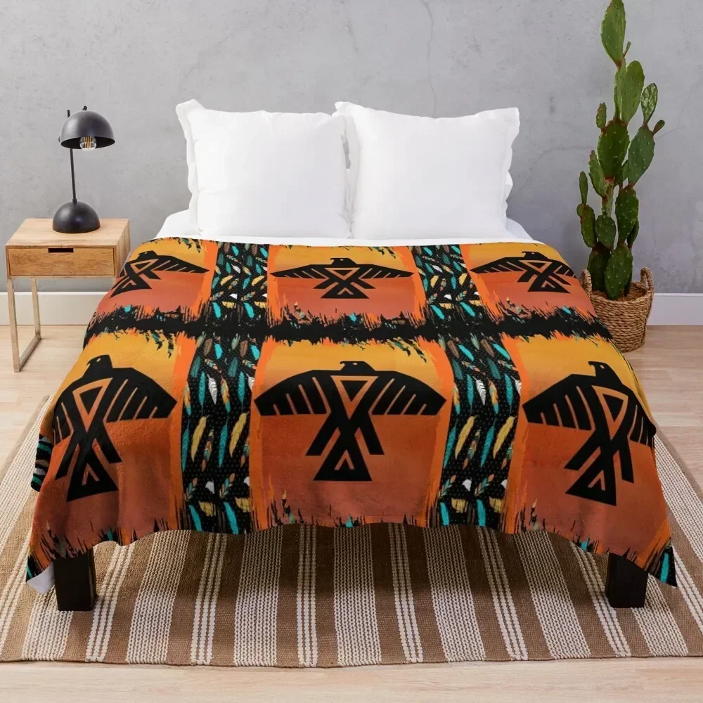 

Eagle-Native American With Tribal Pattern Border Throw Blanket Ultra Soft Flannel Fleece Blanket for All Seasons
