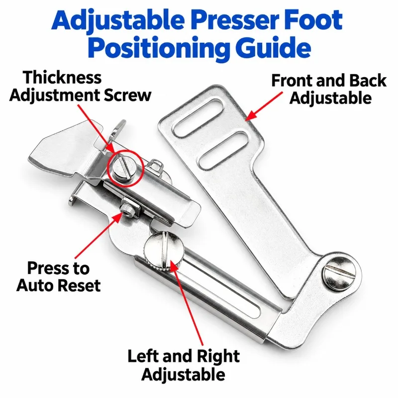 HENVOR Adjustable Presser Foot Positioning Guide for Industrial Sewing Machine, Anti-Curl Sewing Tool Accessory