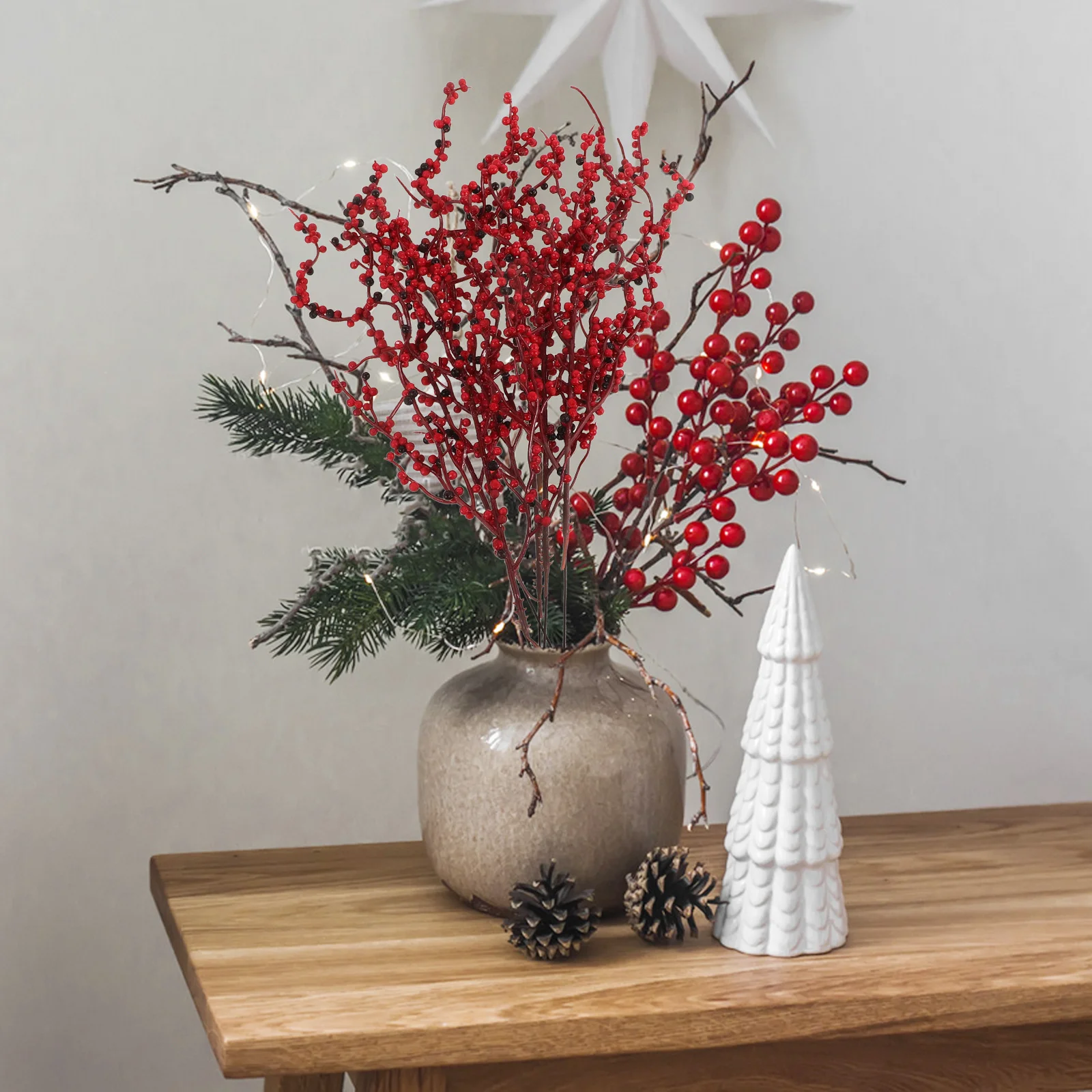 

10 PCS Holiday Artificial Red Berry Stem Stems Branches Christmas Tree Decorations