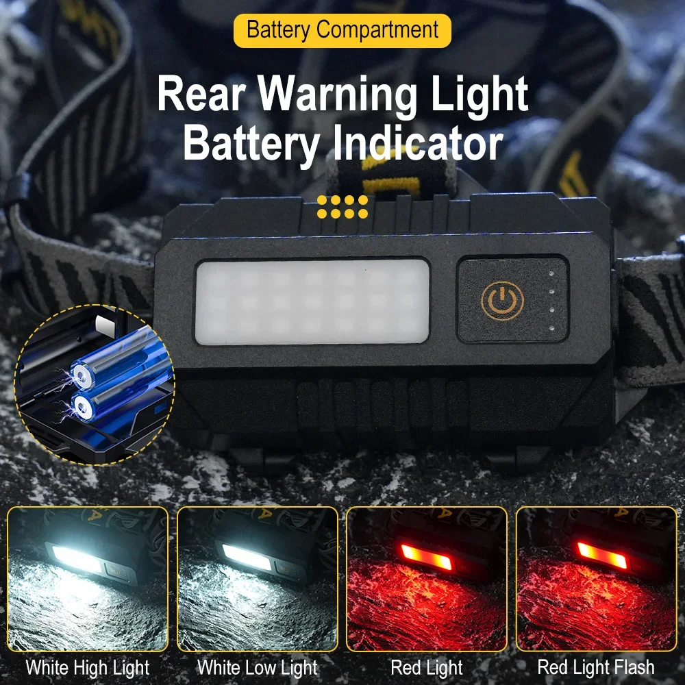 BORUiT 500M Long Throw Motion Sensor LED Headlamp Zoom 1000LM Type-C Rechargeable Headlight Waterproof Camping Head Torch