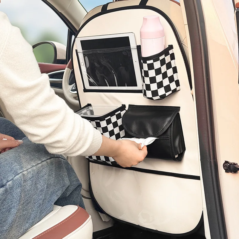 kkjoy Multi Pocket Car Seat Back Hanging Organizer With Kick Protection Pad Dustproof Rear Travel Storage Pouch