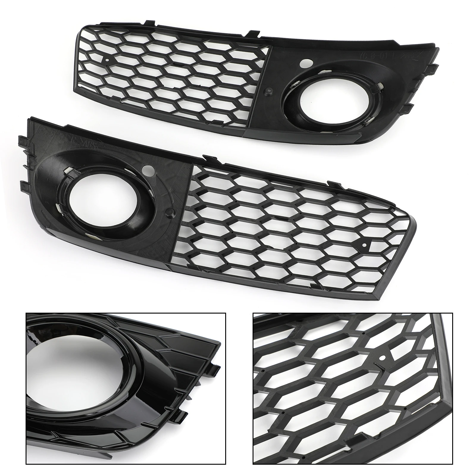 Artudatech Pair Honeycomb Mesh Fog Light Open Vent Grill Intake For Audi A4 B8 2009 2010 2011 2012