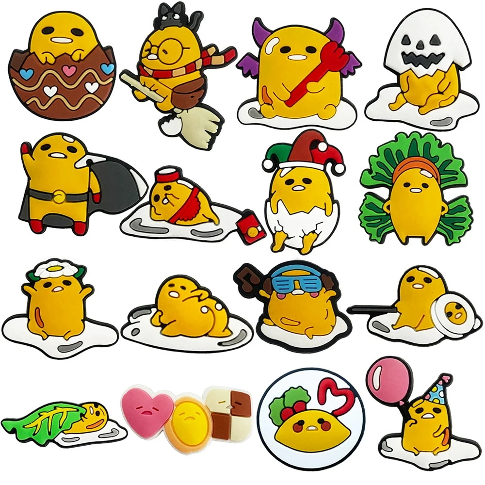 3/16PCS wacky Halloween Specter Fried egg Shoe Charm Mix Wholesale PVC Decor wristband Buckle Detachable Waterproof To Xmas Gift