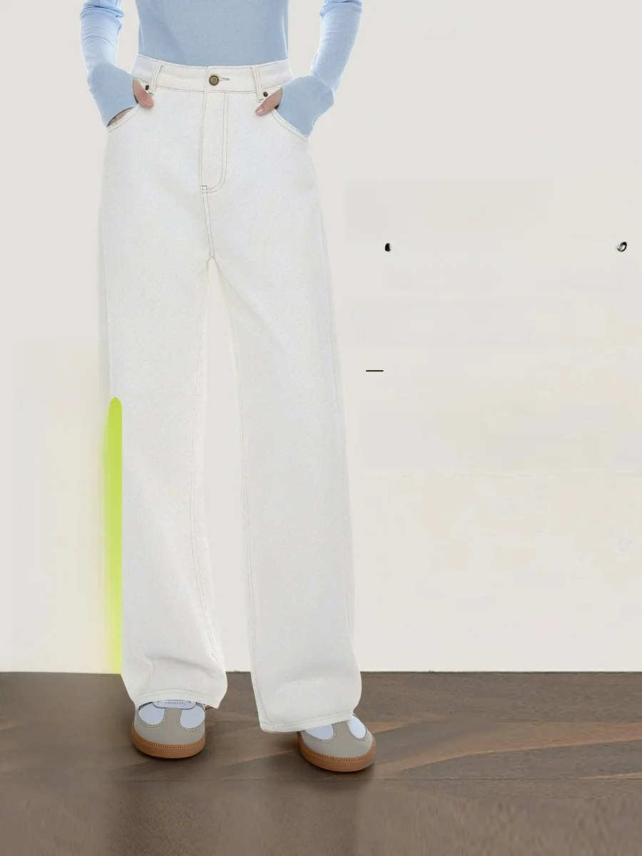 

Cloud Life Narrow Version Knife Pants Cotton Sensation Diagonal White Denim Casual Pants Women Spring 2026 Simple Commute Str...