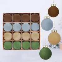 16pcs/set Christmas Tree Decoration Drop Ornaments 6CM Flocking Xmas Ball Hanging Pendant Plush Set Box Home Party Supplies