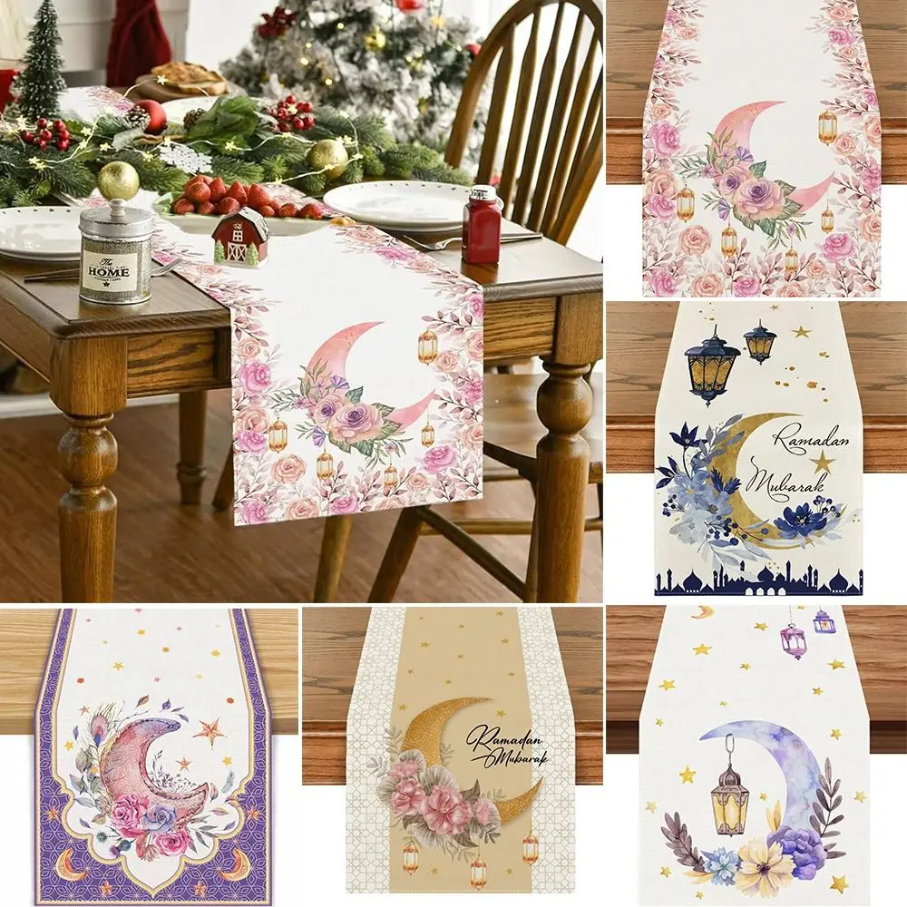 

Ramadan Ornament Linen EID Mubarak Tablecloth Heat Insulation Anti-slip Ramadan Table Runner Table Cover EID Mubarak