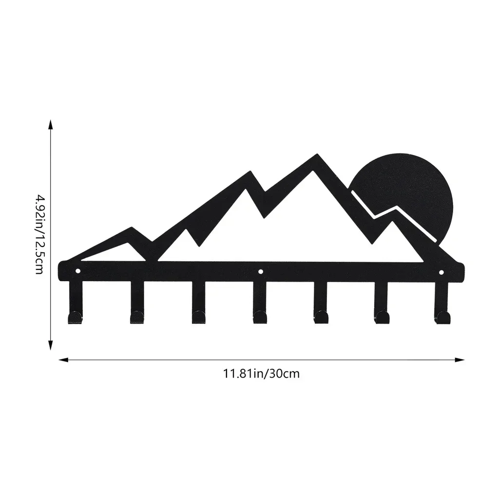 Metal Sunset Scenery Black Iron Wall Mounted Hooks Decorative Organiser Rack Hanging Wall Decoration Mountain Metal Key Holder