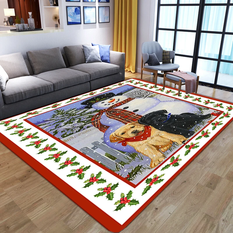 Christmas Poinsettia Snowman Carpet for Living Room Home Decor Sofa Table Large Area Rugs Hallway Balcony Mat Non-slip Doormat