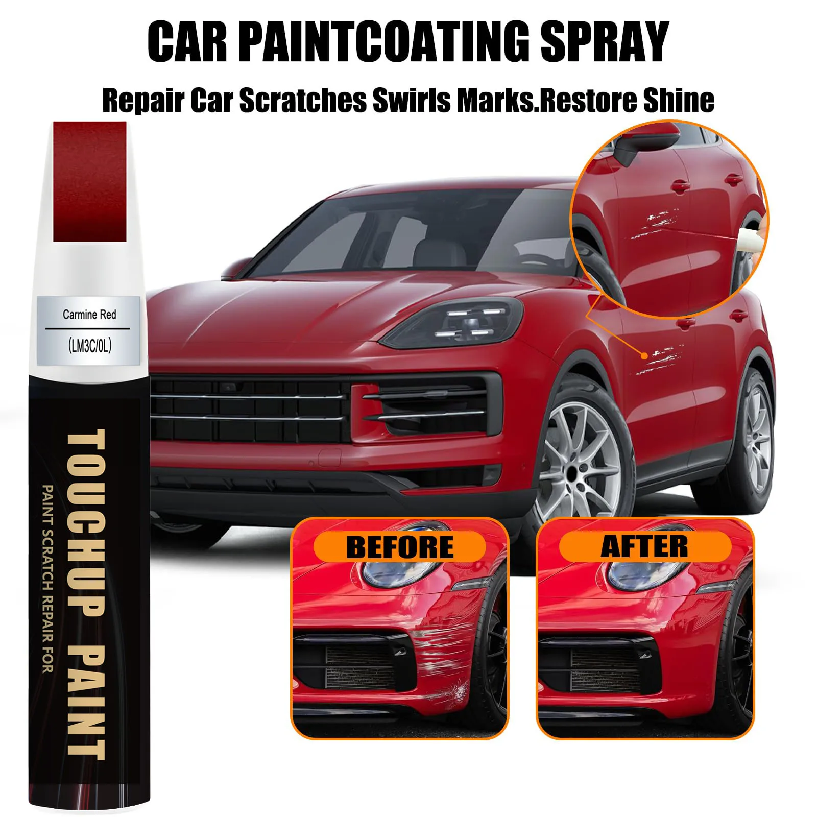 Car Touch up Paint(LM3C/0L Carmine Red) Compatible with Porsche, Car Paint Pen Scratch Repair Two-In-One Touch Up Paint