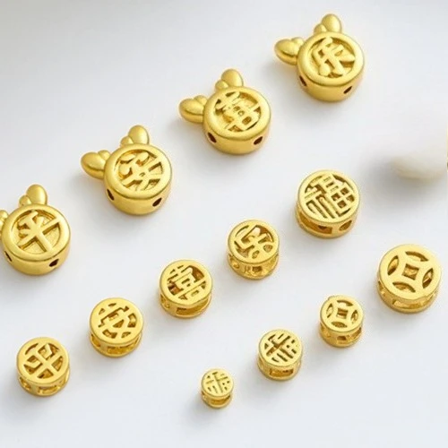 

Бесшумный золотой песок, золотая медная монета, персонаж Фу, мир и радость, полая маленькая перегородка, аксессуары из бисера, DIY ювелирный материал