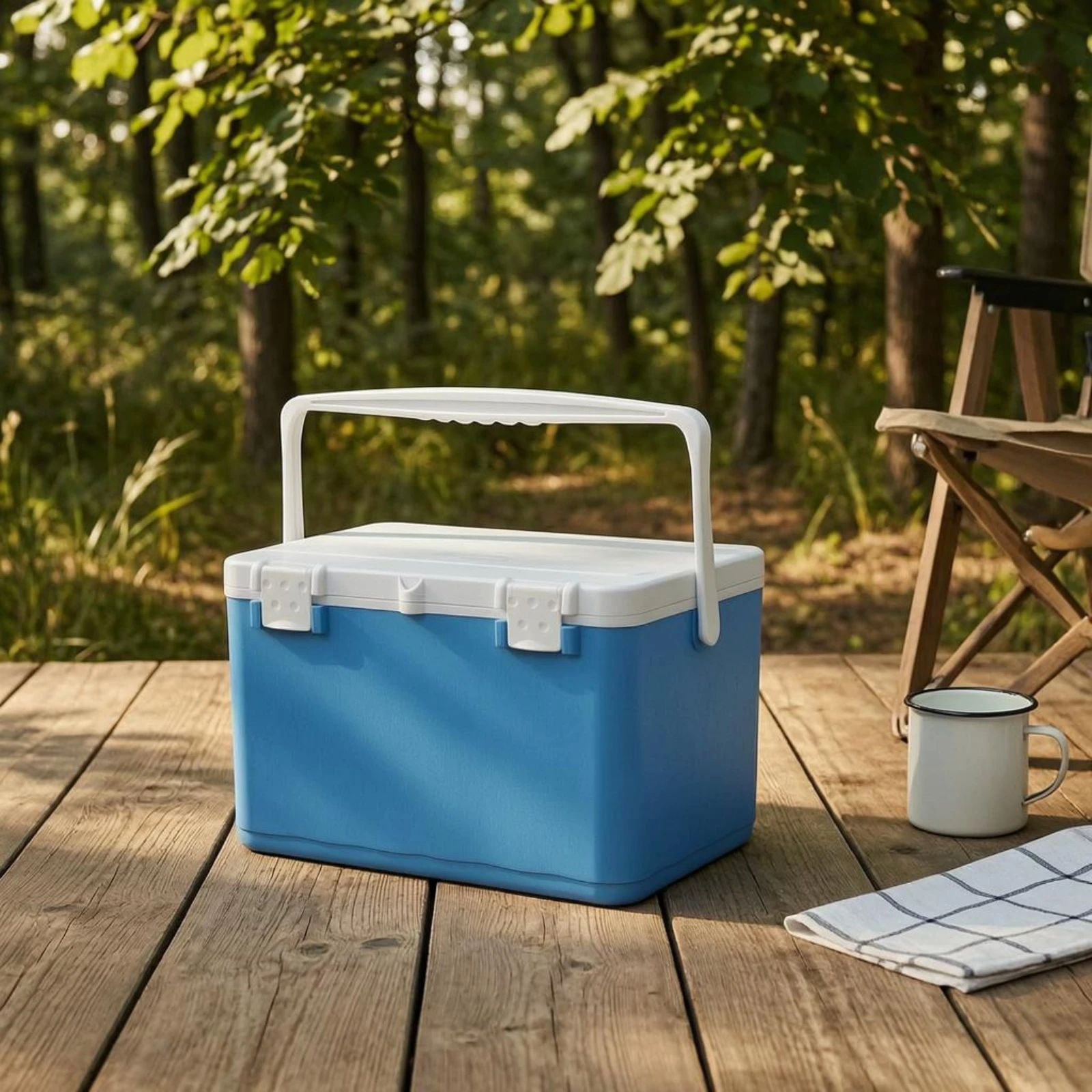 Insulated Cooler Box PP Liner Hard-Sided Cooler Portable Ice Chest Locking Latches Travel Gear Hinged Lid