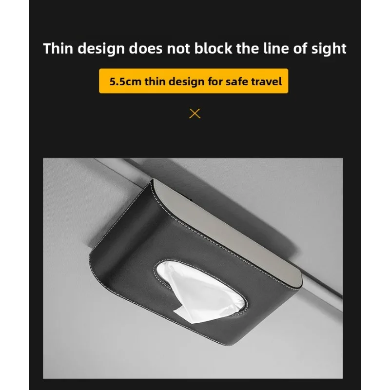 Uniwersalny uchwyt na chusteczki samochodowe do mocowania na osłonie przeciwsłonecznej i konsoli.