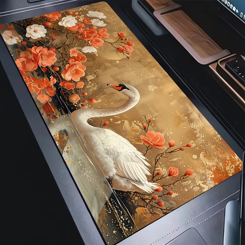 

Gaming Mouse Pad Flower Mousepad Gamer Desk Mat Keyboard Pad White Swan Carpet Computer Table Surface For Accessories Mausepad