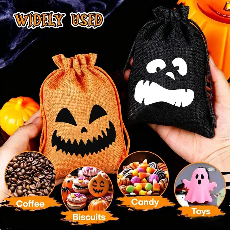 Halloween-Geschenktüten mit Kordelzug, Kürbis-Geister-Druck, 1/5 Stück, wiederverwendbare Süßigkeitentüten für Süßes oder Saures, Kinderparty-Geschenke – Detail 6