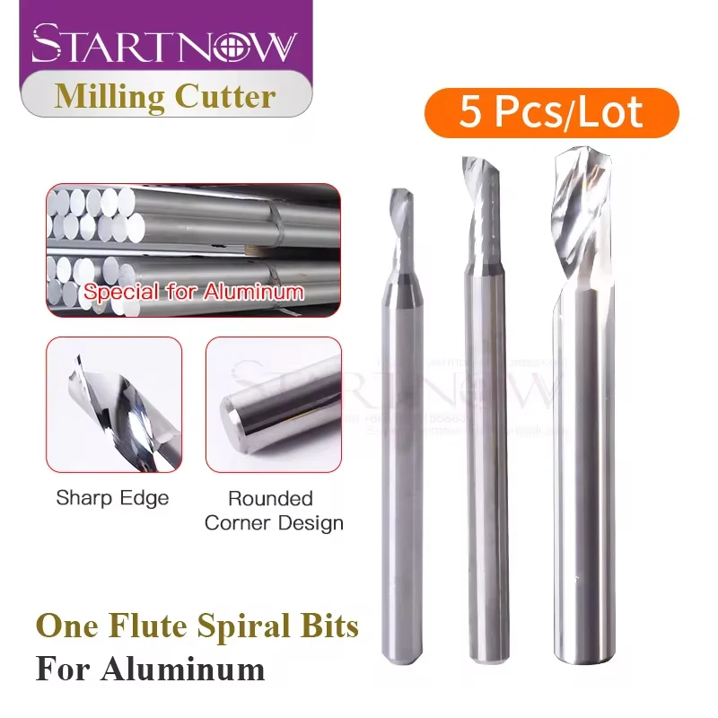 Startnow 5Pcs/Lot Aluminium Alloy Milling Cutter CNC Router Engraving Bit 3.175/4/6mm SHK One Flute Spiral End Mill Cutting Tool