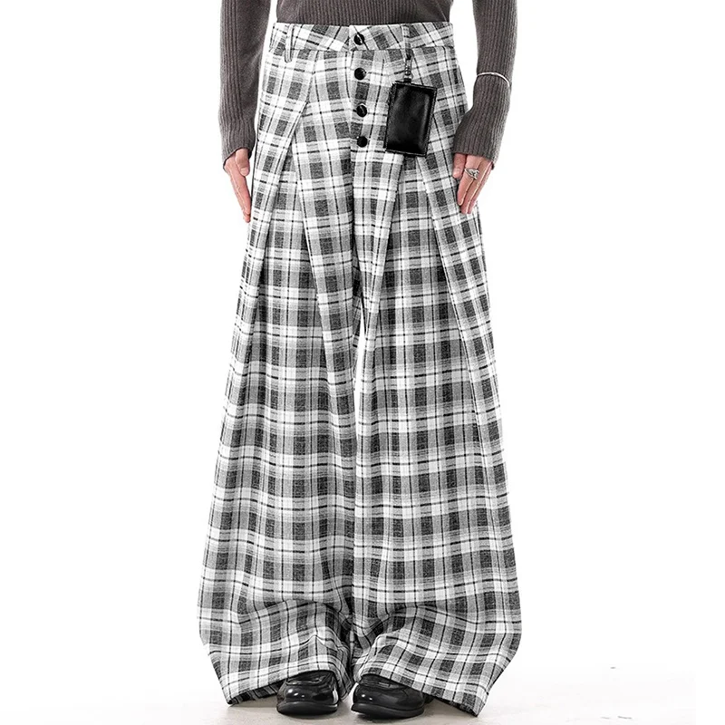 

Мужские брюки-джоггеры INCERUN в клетку на пуговицах, свободные повседневные широкие брюки, плиссированные уличные брюки-багги, модные широкие брюки 2026 года