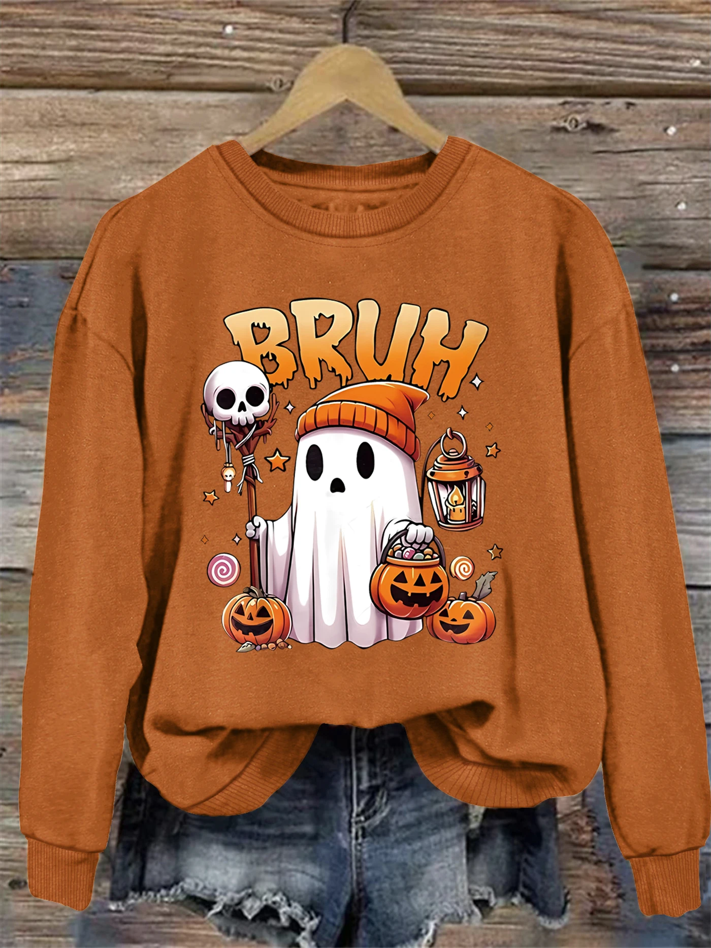 

Halloween print sweatshirt, crew neck casual sweatshirt for winter & fall, women's clothing
