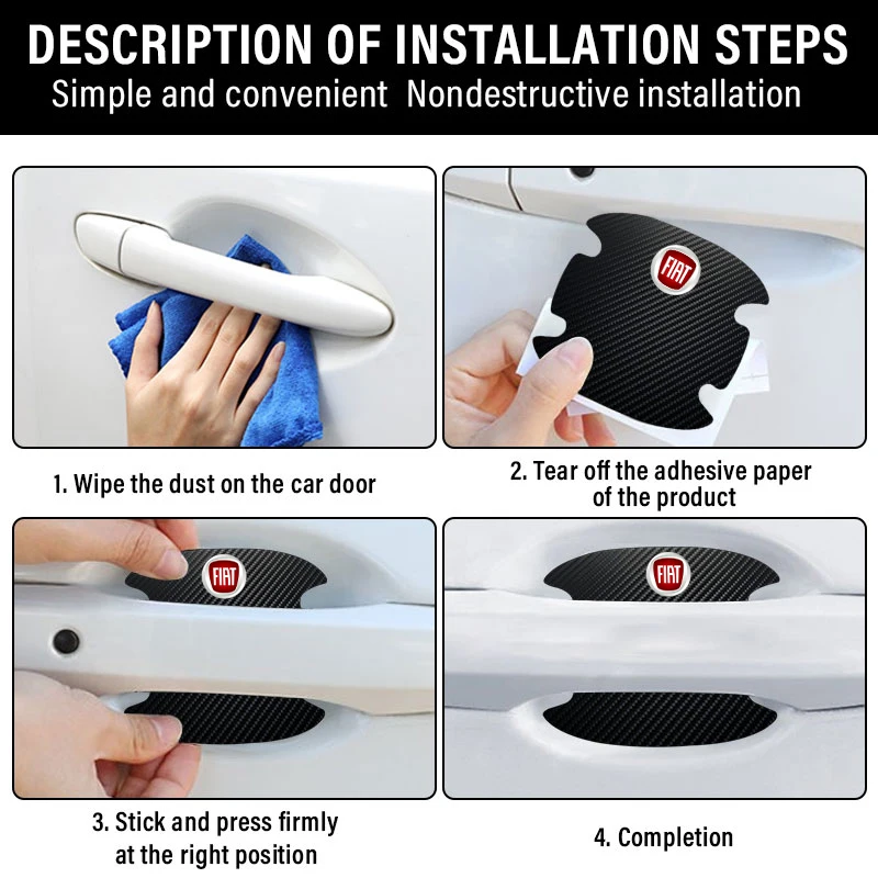 4 قطعة ملصق باب السيارة من ألياف الكربون غطاء مقاوم للخدوش لشركة فيات 500 بونتو 124 125 500 برافو ستيلو باندا أبارث تيبو أسترا #5