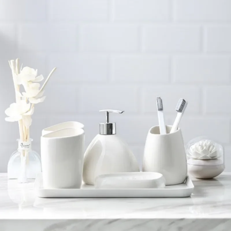 Ceramics Bathroom Accessories Set Soap Dispenser/Toilet Brush/Tumbler/Soap Dish Cotton Swab Aromatherapy Products