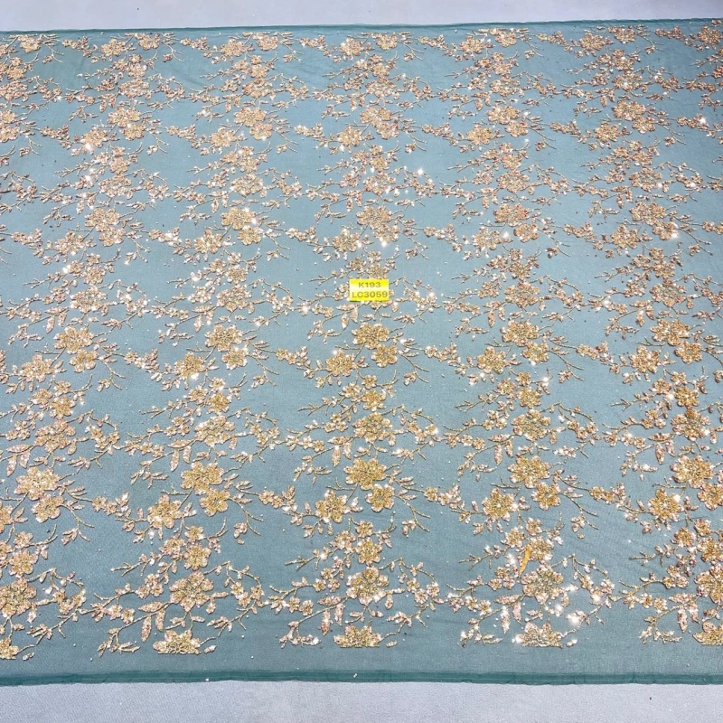 

10 Yards Black Green Fadhion Design Africa Glitter Fabric Embroidery Net Lace With Glued Glitter Sequins Wedding Or Party Dress