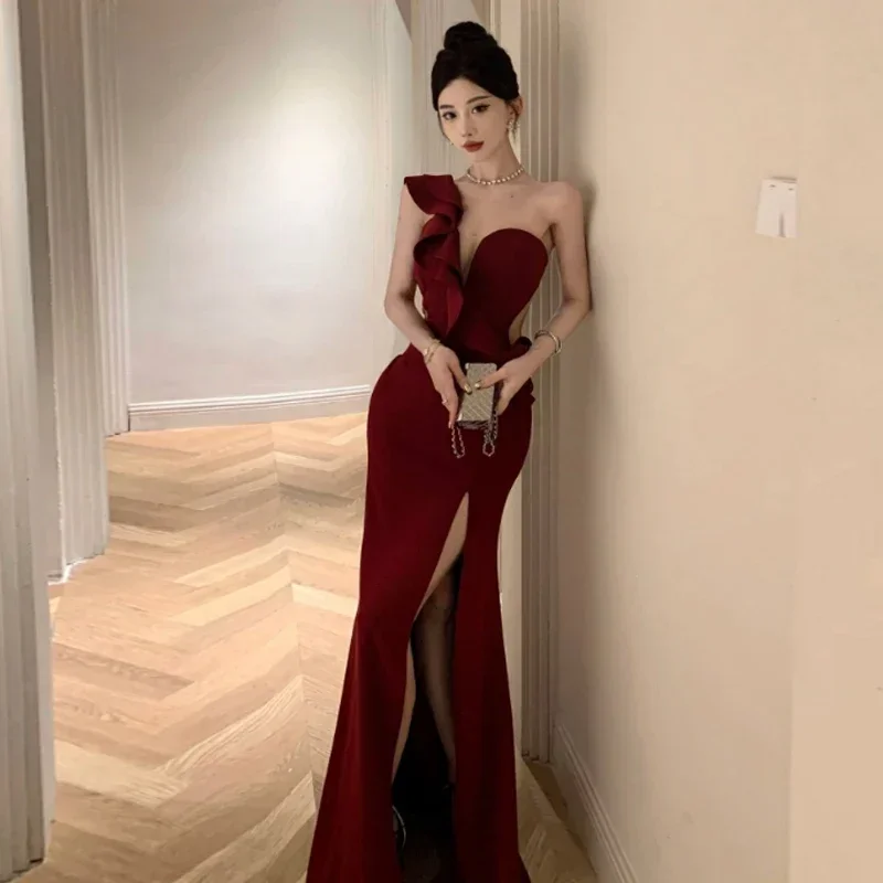 American Sexy Evening Dress Banquet High Waisted Fish Tail Cocktail Long Dresses Elegant Temperament Vestido