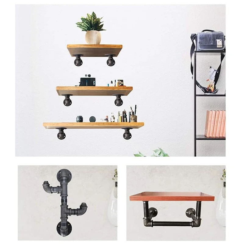 A11E-1/2 Inches Malleable Cast Iron Pipe Flange, 1/2 Inches Black Pipe Threaded Pipe Nipples, 8 Pcs