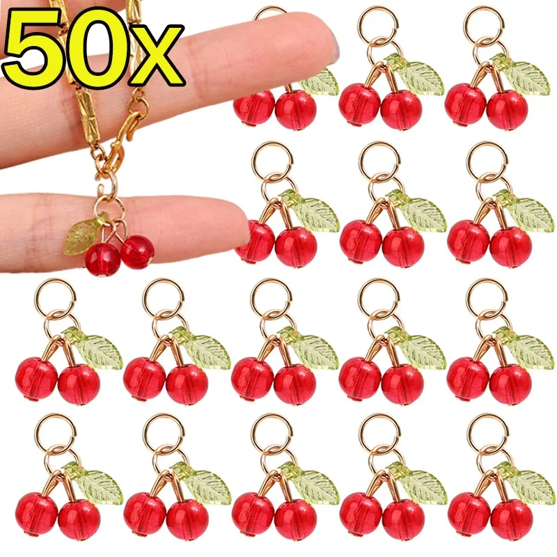 2/50Pcs Red Cherry DIY Pendant Fashion Cute Cartoon Fruit Pendants 3D Exquisite Earring Necklace Pendant Daily Jewelry Accessory