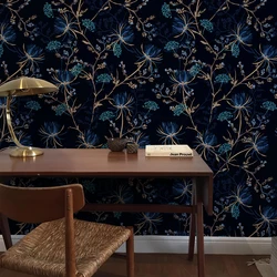 Blue Floral PVC Peel And Stick Wallpaper Elegant Self-adhesive Waterproof Furniture Cabinet Sticker Watercolor Contact Paper