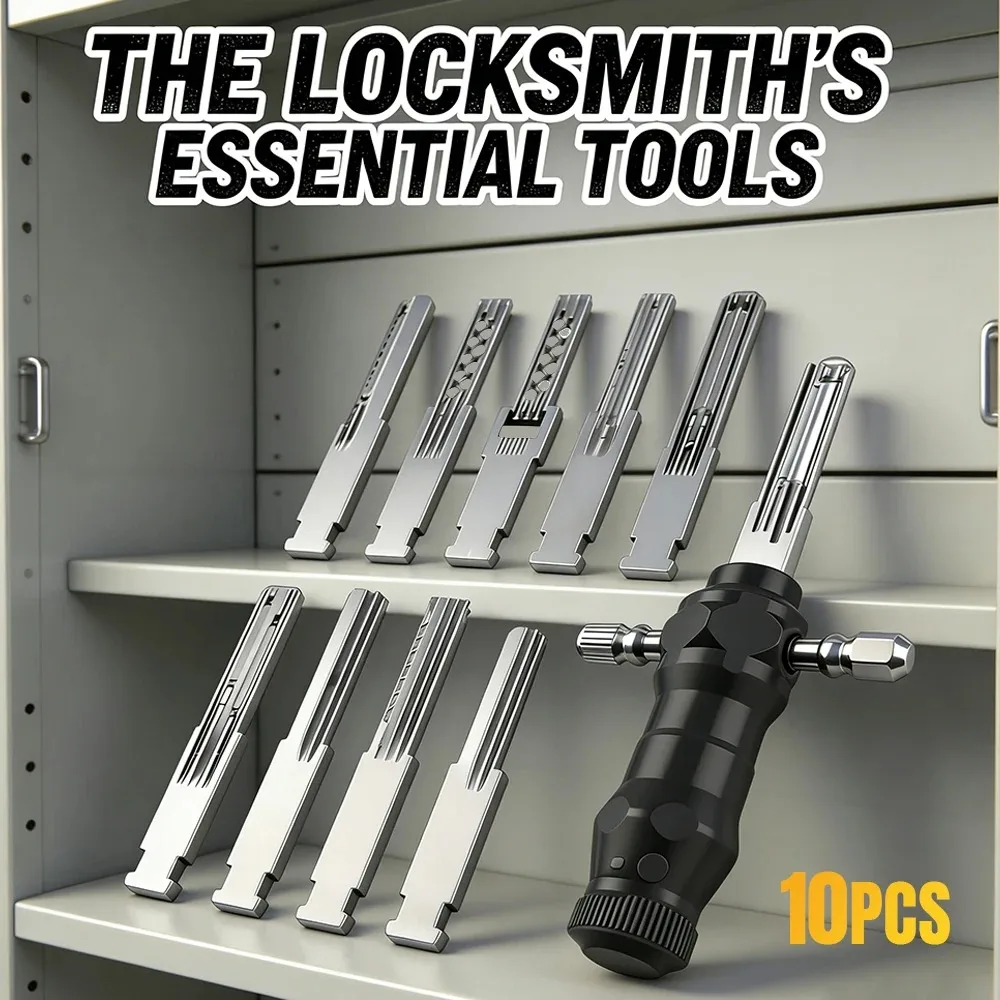 Multifunctional 10pcs Lock Pick Set T-Handle Locksmith Tool Portable Lock Opener for Home Cabinet & Door Locks Lock Decoder Tool