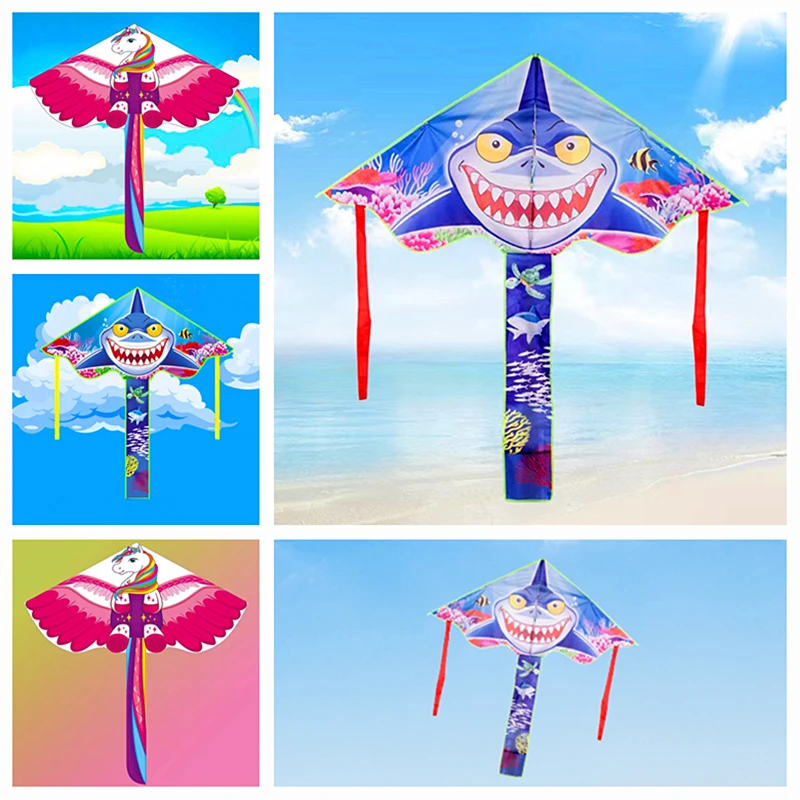 Free shipping new shark kite flying toys for children kite factory ripstop breeze nylon kite string line beach wind parrot fun