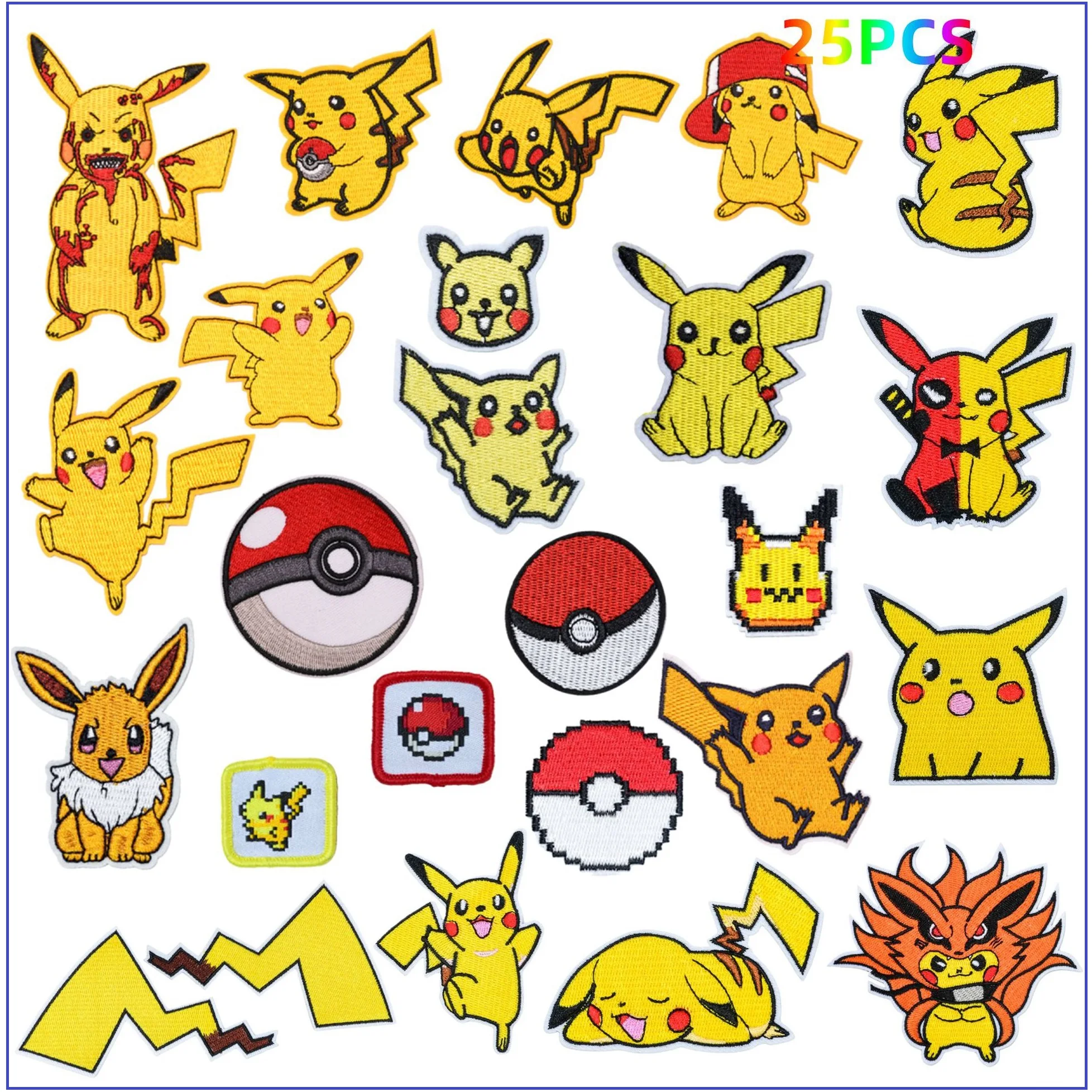 9/17/25Pcs Cartoons Pikachu Pokemon Game Monster Character For DIY Clothing Ironing Embroidery Patch Sew  Jeans Bag Appliques