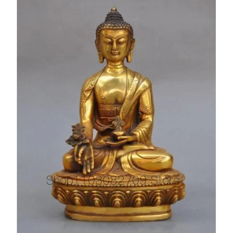 

8" Vintage old tibet bronze Buddha buddhism temple Sakyamuni Medicine statue