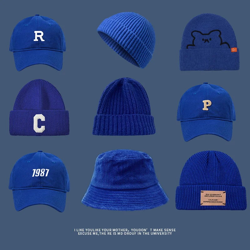 

Klein Blue Hat Blue Knitted Hat Wool Hat Men And Women Autumn And Winter Versatile Beret Duck Tongue Baseball Cap Sports Hat