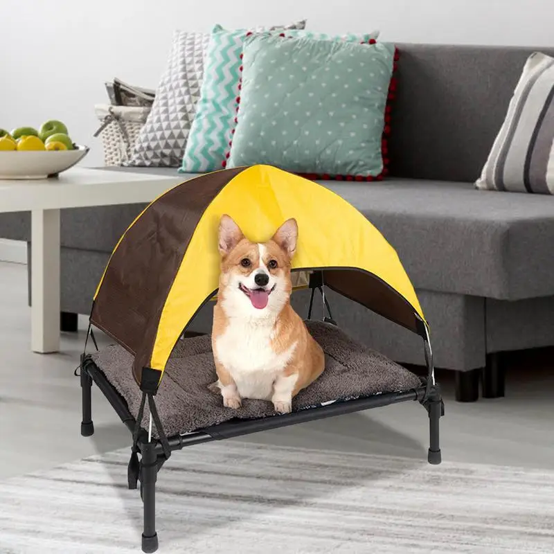 Outdoor Elevated Dog Bed Raised Pet Cot With Removable Canopy Shade Tent Breathable Dog Bed For Camping Picnic Beach Play