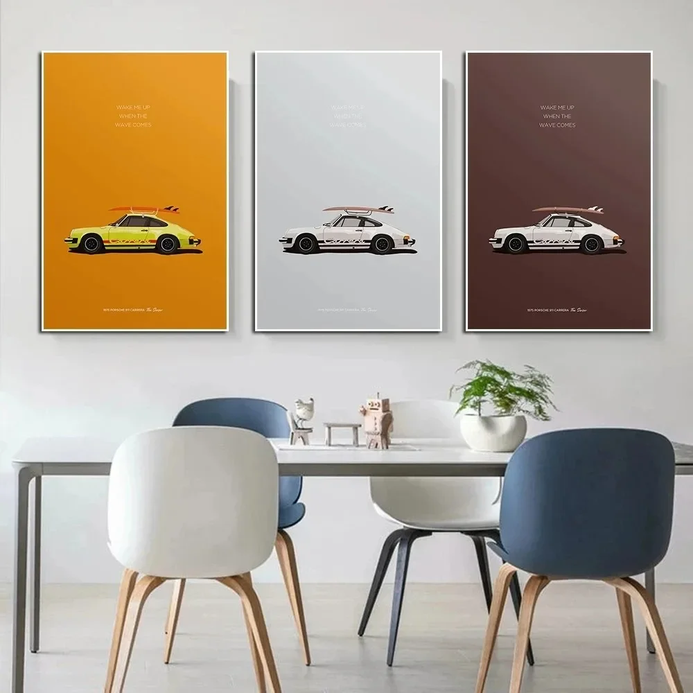 Luxury Sports Car 911 964 Illustration GT2 Racing Car, HD Canvas Print Sea Wall Art Poster, Home, Garage, Club Decoration