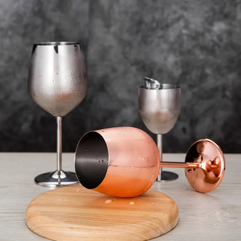 

500mlStainless Steel Single Layer Goblet Wine Glass Colorful Large Capacity Drum Type Drop-resistant Copper Plating Wine Glass