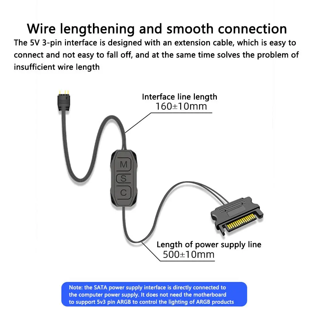 Mini Controller Argb con cavo di allungamento ampia compatibilità 5v 3 pin a alimentatore SATA Controller di sincronizzazione RGB nero