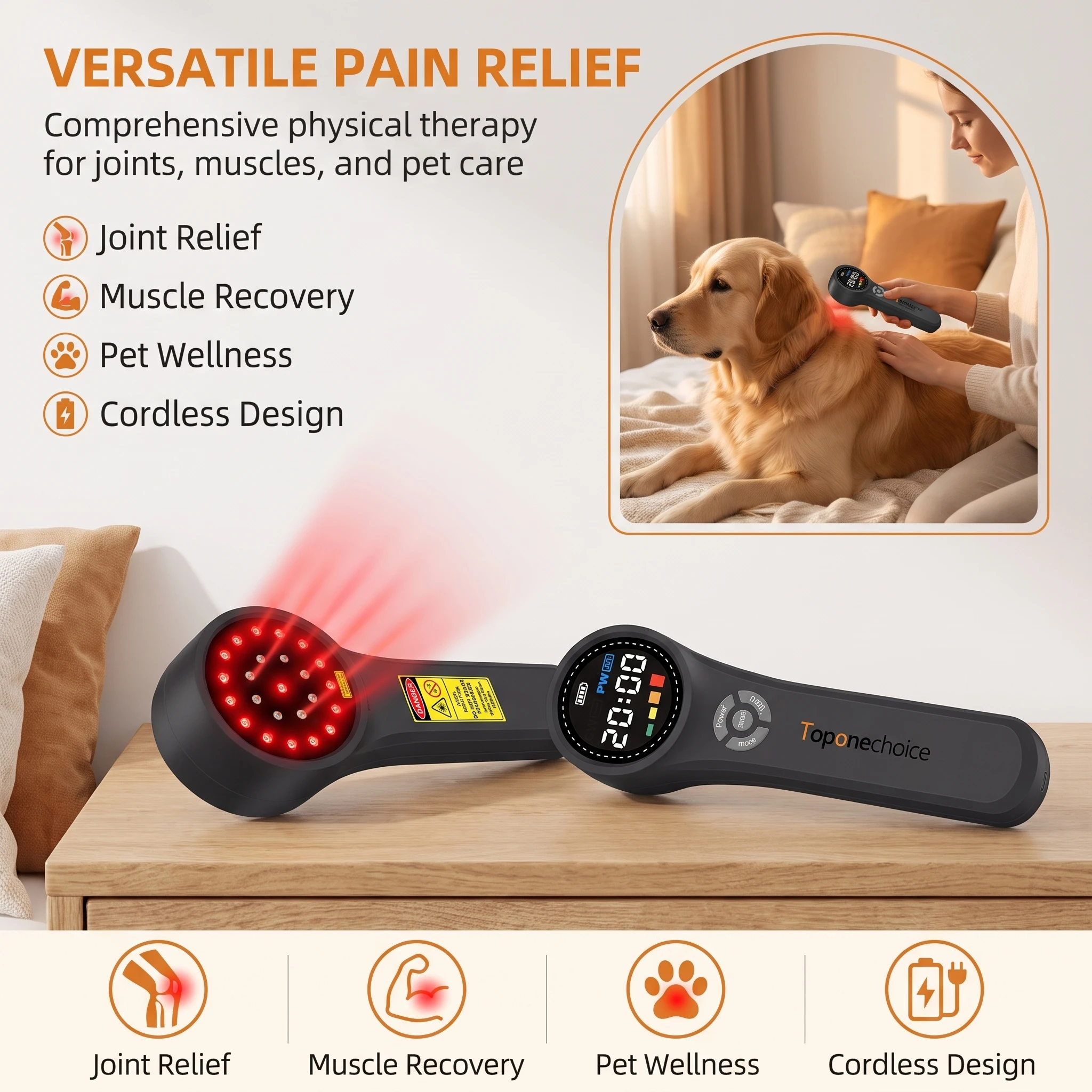 Toponechoice Class 4 Laser Therapy Device for Knee Pain Osteomyelitis Support Non-invasive Safe Operation
