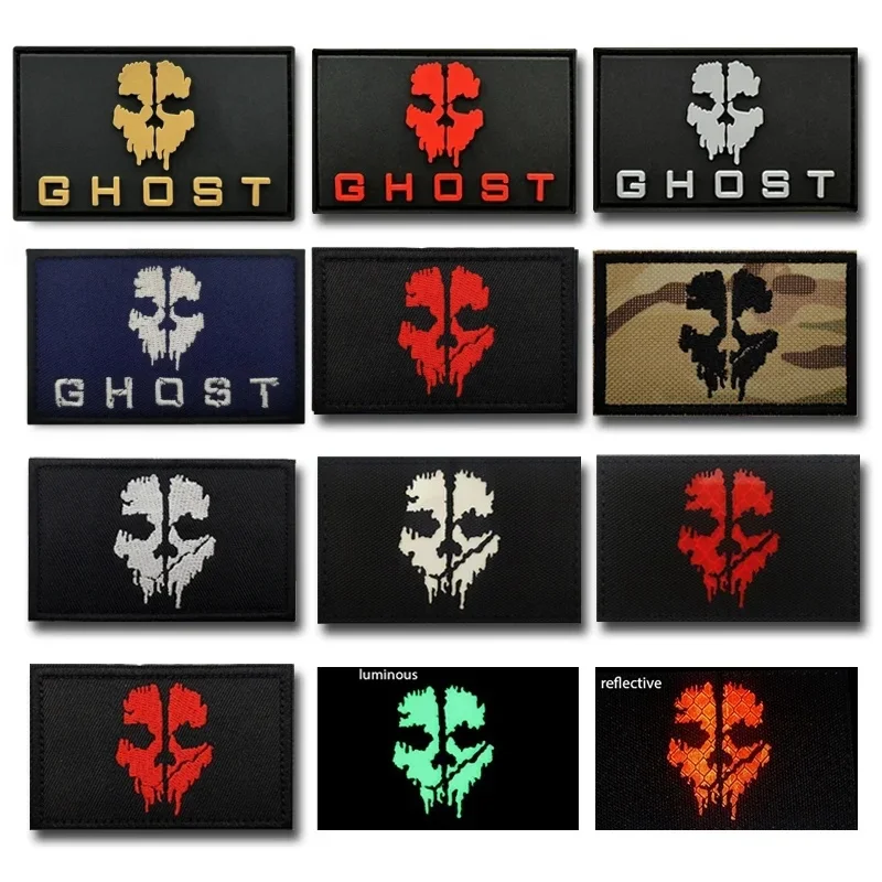 Call of Duty Ghost Mask PVC Patches for Clothing Luminous Hook&Loop Patch Morale Tactical Military Badges on Backpack Stickers