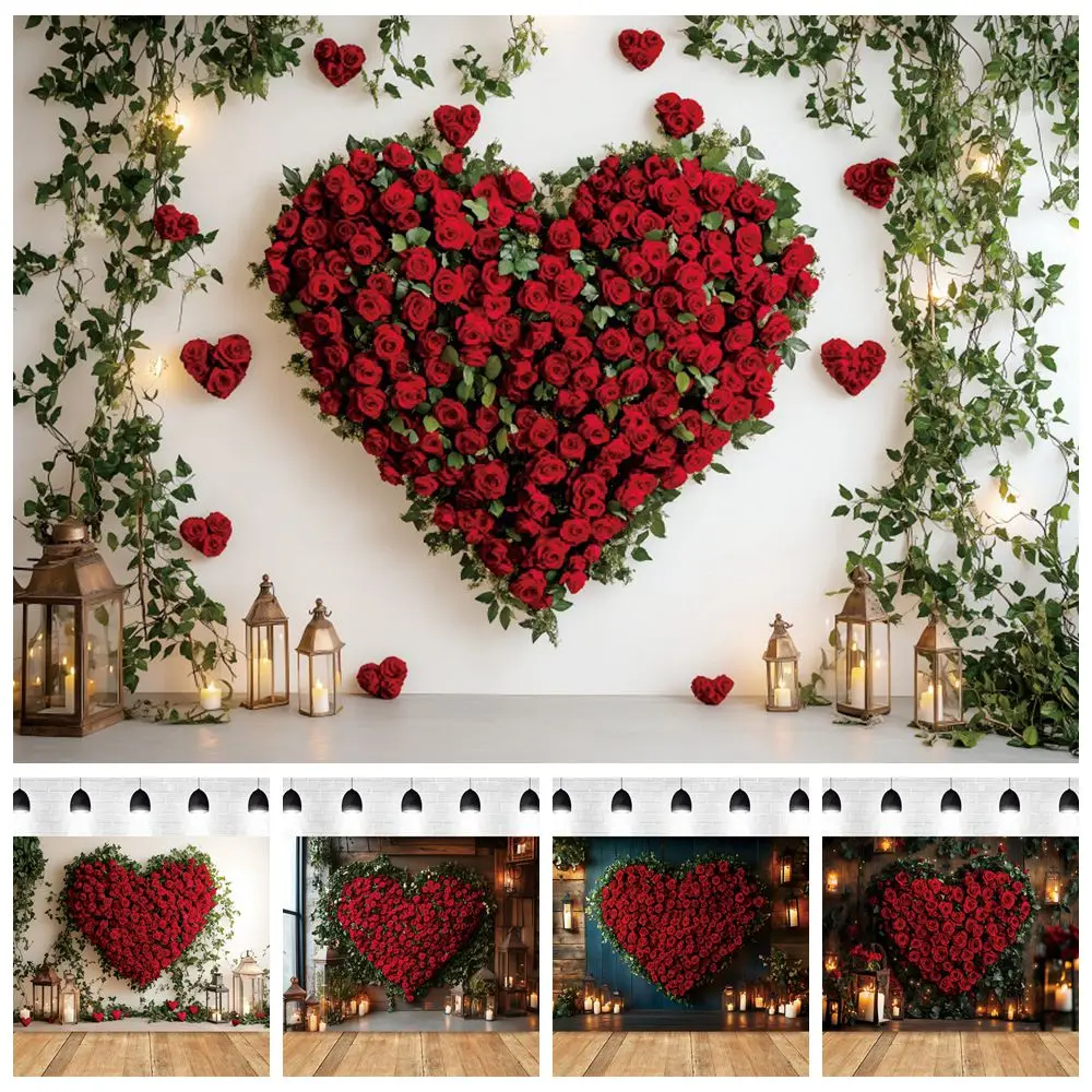 

Valentine's Day Backdrop Large Rose Love Heart Interior Room Scene Couple Portrait Date Propose Party Photography Background