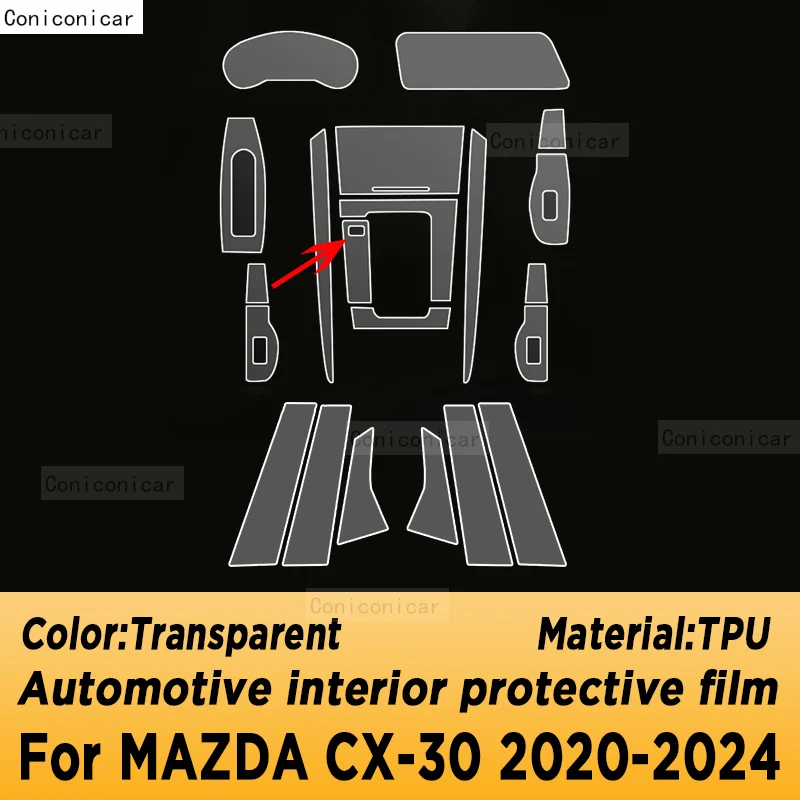 Voor MAZDA CX30 2020-2024 Panel Navigatie Scherm Auto-interieur TPU Beschermfolie Cover Anti-Kras Accessoires
