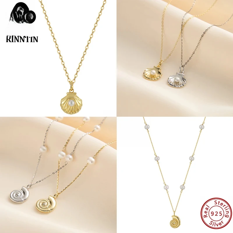 جديد الذهبي المختنق المرأة شل قلادة قلادة لؤلؤ المياه العذبة الطبيعية 925 الفضة نجم البحر شل مكتنزة القلائد #1