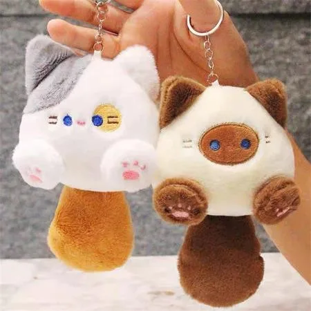 Chaveiro de pelúcia de gato de café de pelúcia criativo macio animal de pelúcia chaveiro colorido ins gato boneca de pelúcia presente das crianças