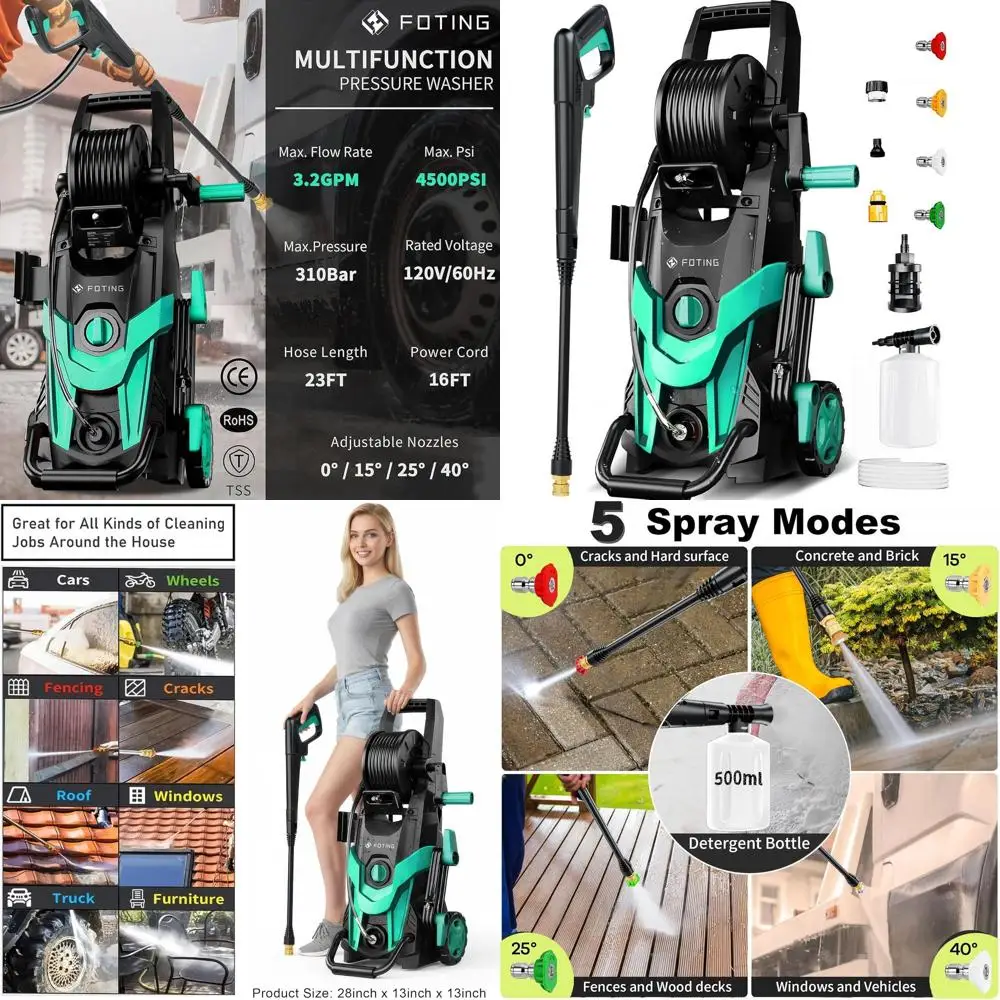 

Мойка высокого давления 4500 PSI с 4 насадками, входным шлангом, фильтром и пенной насадкой для автомобилей, подъездных путей и наружных работ по дому, синяя