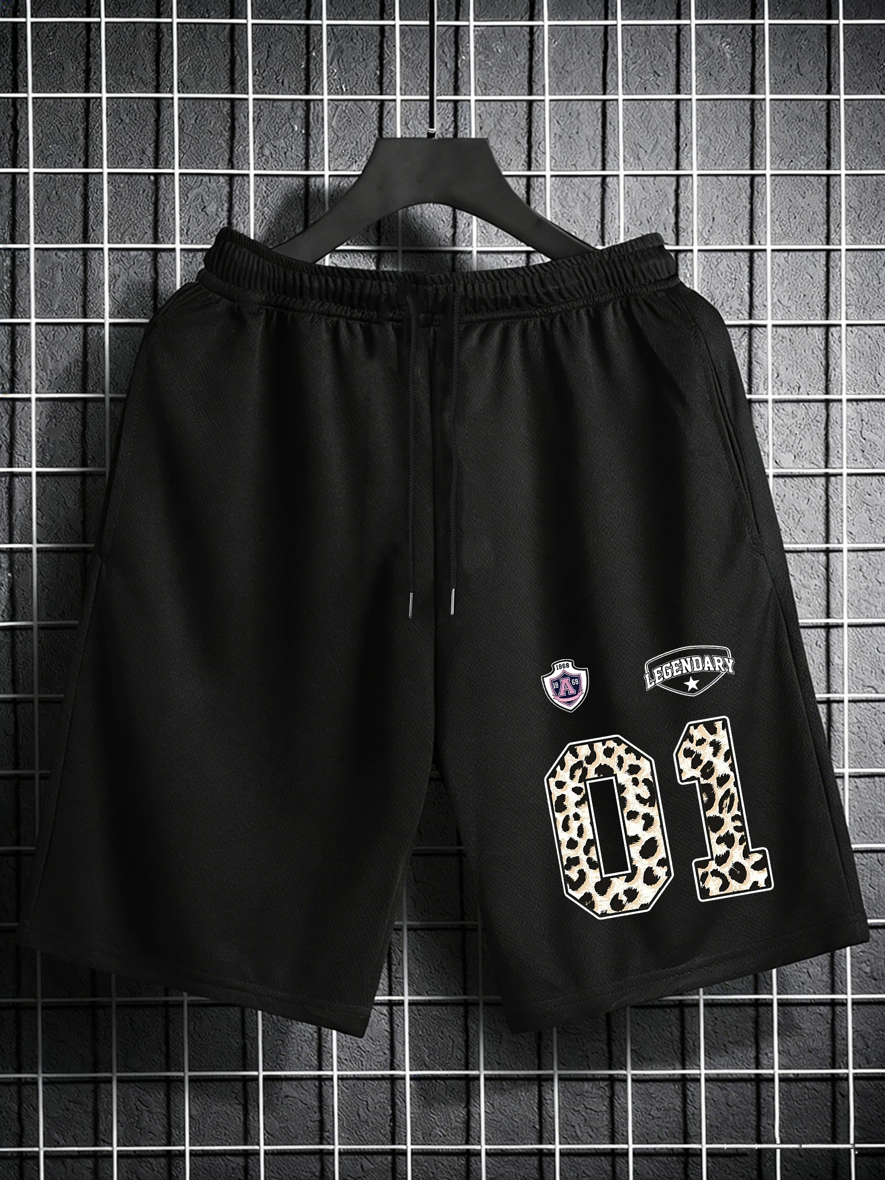 

Number 01 Composed Of Leopard Print Pattern Men'S Shorts Casual Clothing Wide Leg Pocket Short Pant Breathable Summer Gym Pants