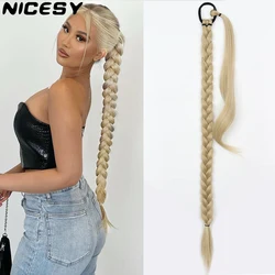 Lange Pferdeschwanz-haar Extensions Geflochtene Pferdeschwanz Synthetische 85cm Mit Gummi Band Natürliche Blonde Schwarz Für Frauen Haarteil Zöpfe